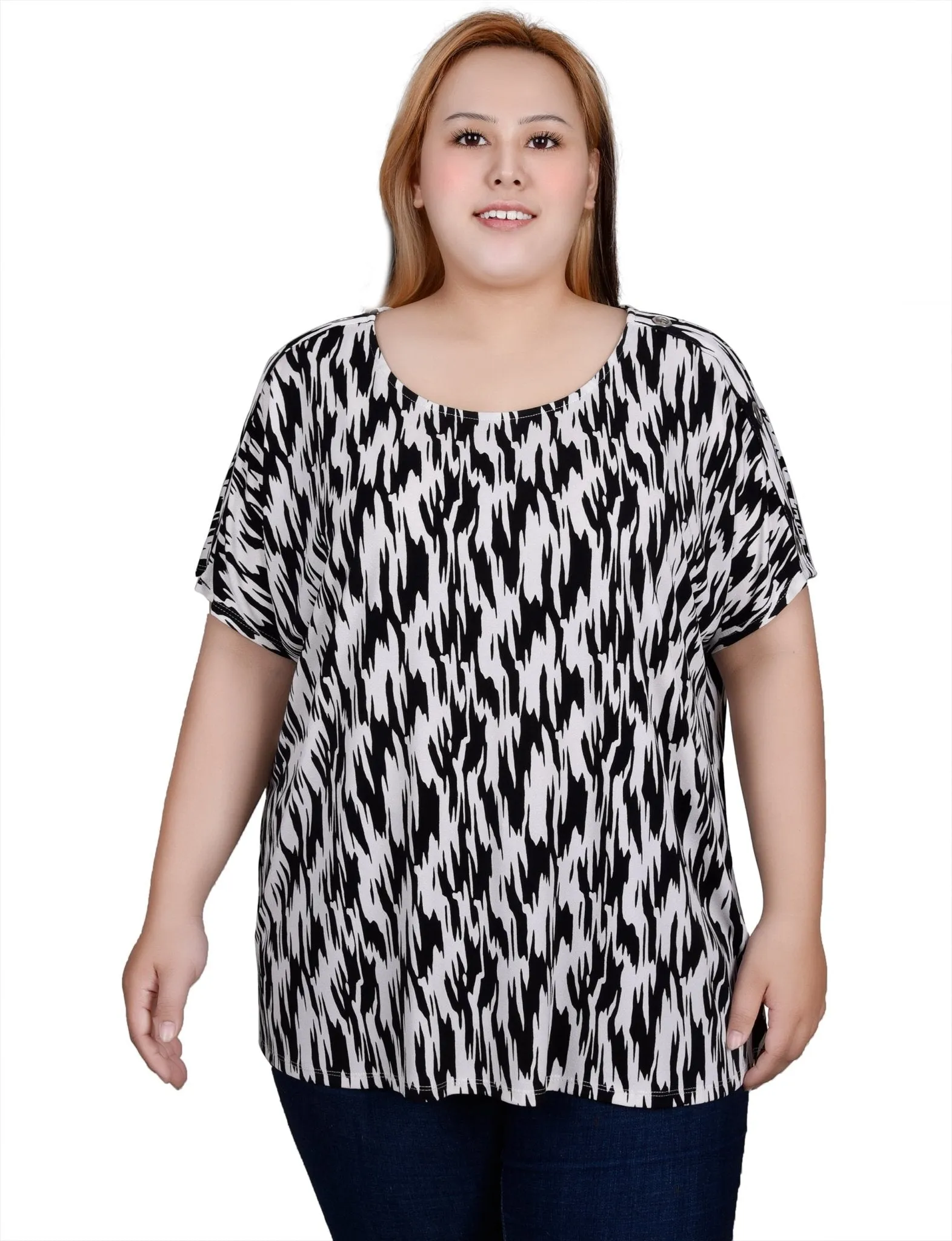 Short Sleeve Extended Sleeve Tunic Top - Plus