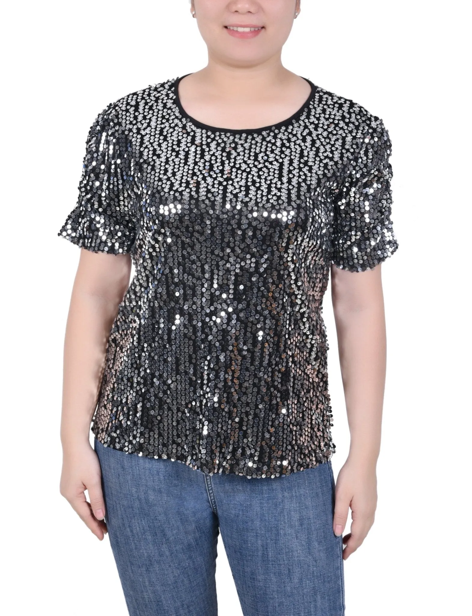 Short Sleeve Sequined Top - Petite