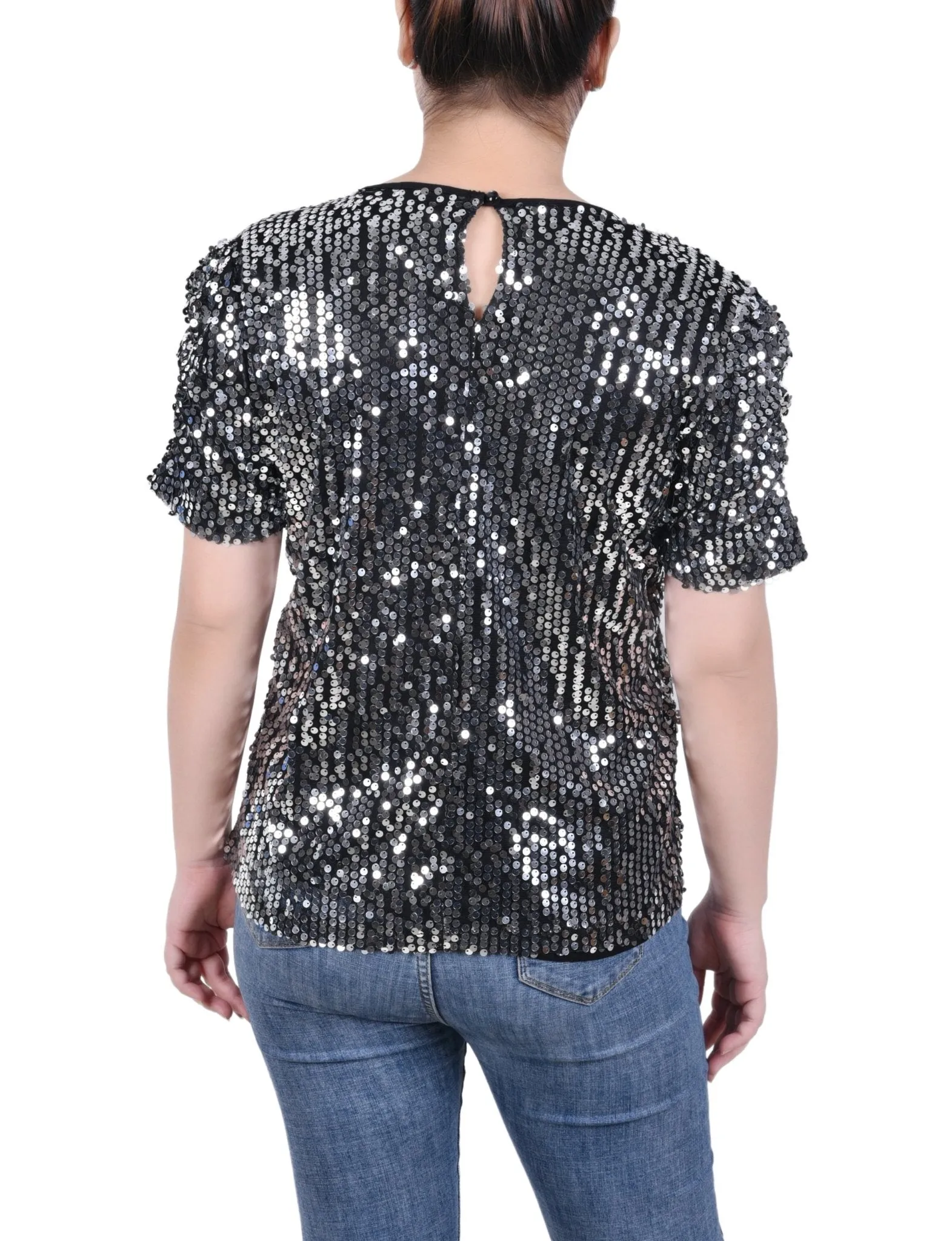 Short Sleeve Sequined Top - Petite