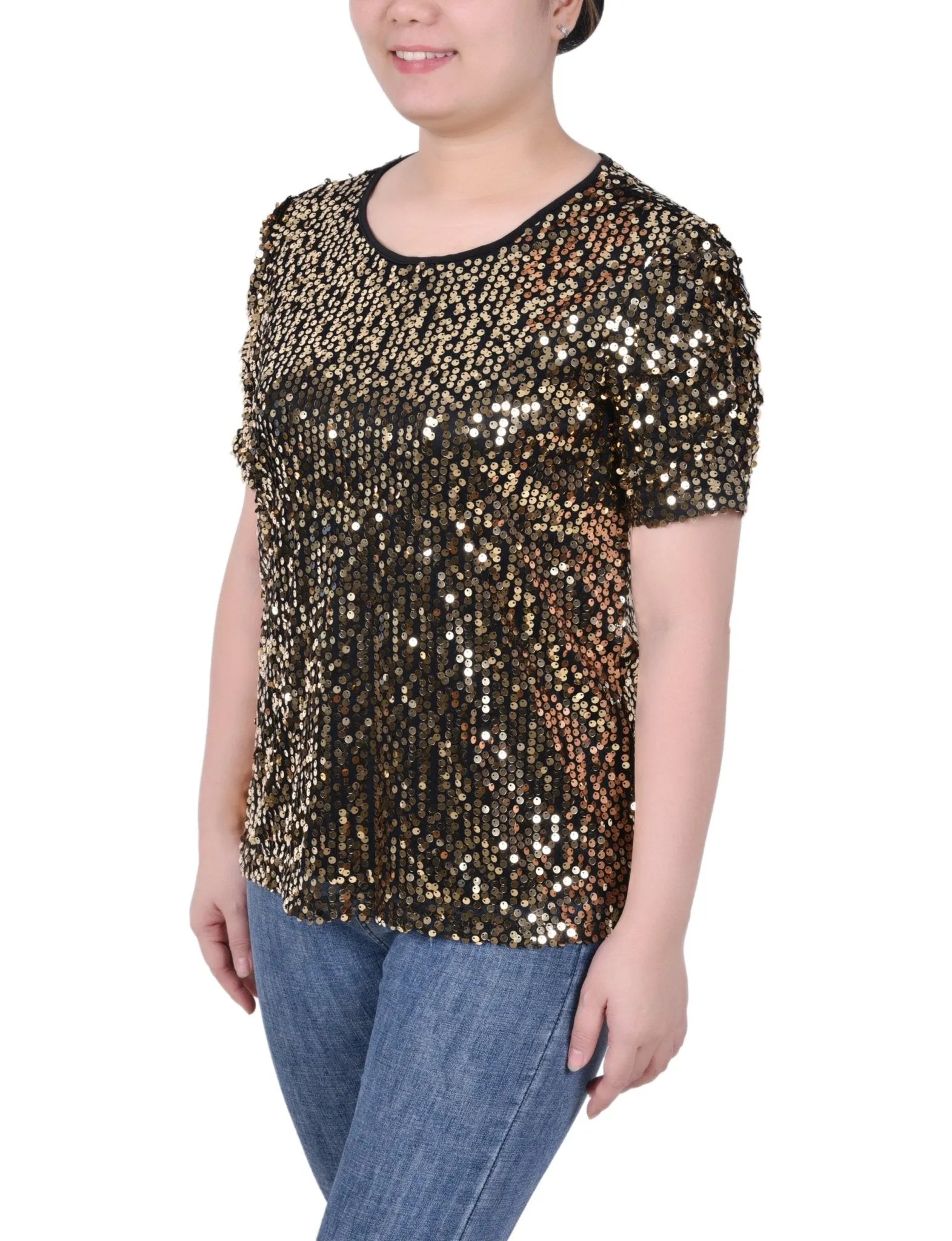 Short Sleeve Sequined Top - Petite