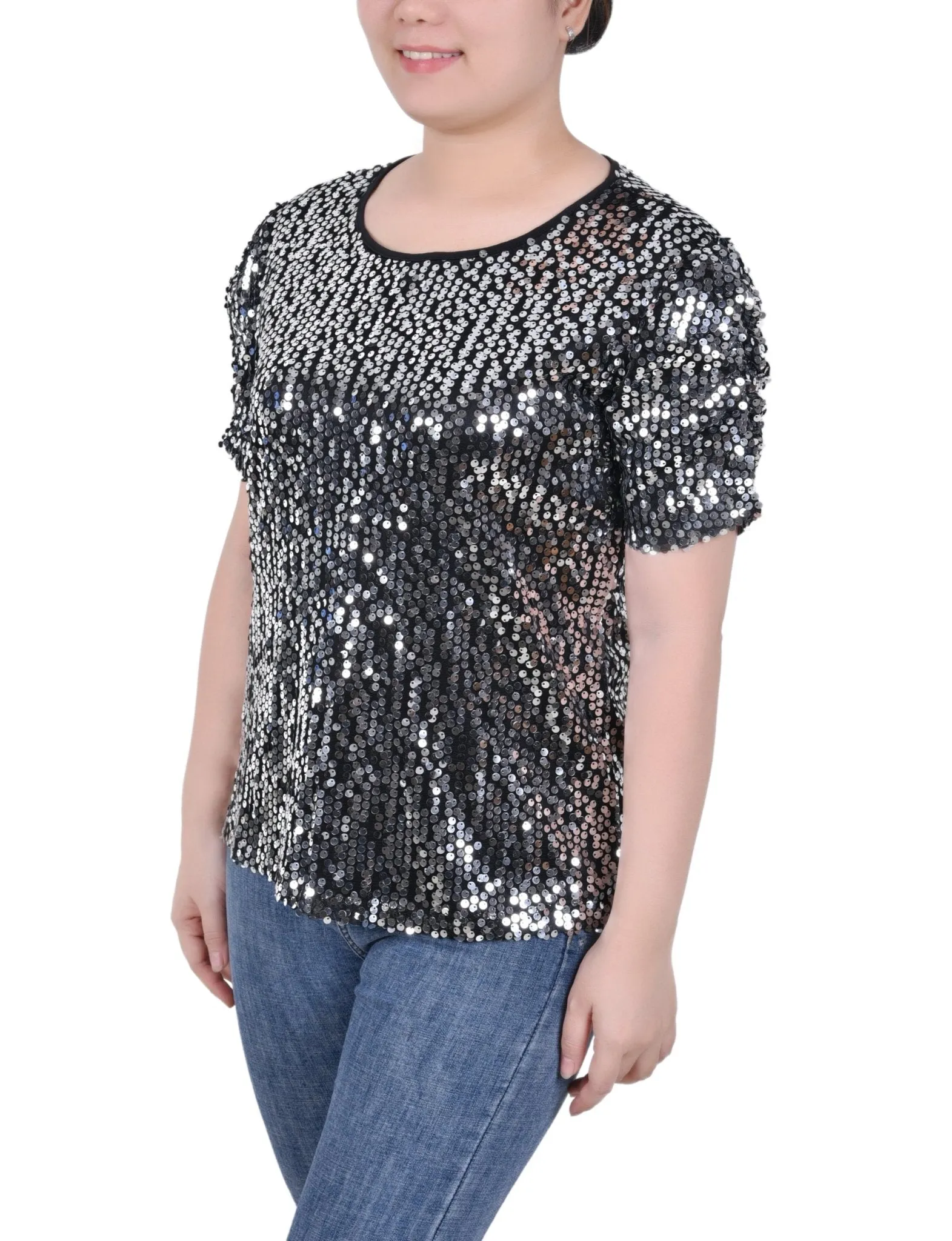 Short Sleeve Sequined Top - Petite