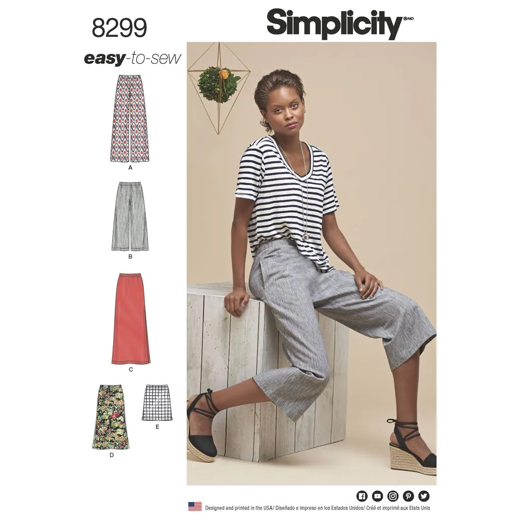 Simplicity Pattern 8299 Women's Skirts  or trousers in various lengths