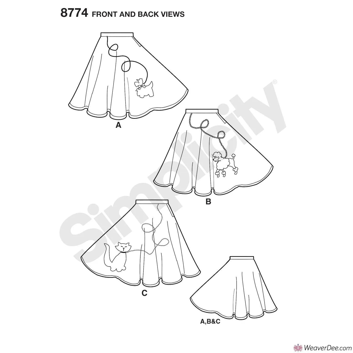 Simplicity Pattern S8774 Children's & Girls' Retro 1950s Poodle Skirt Costumes