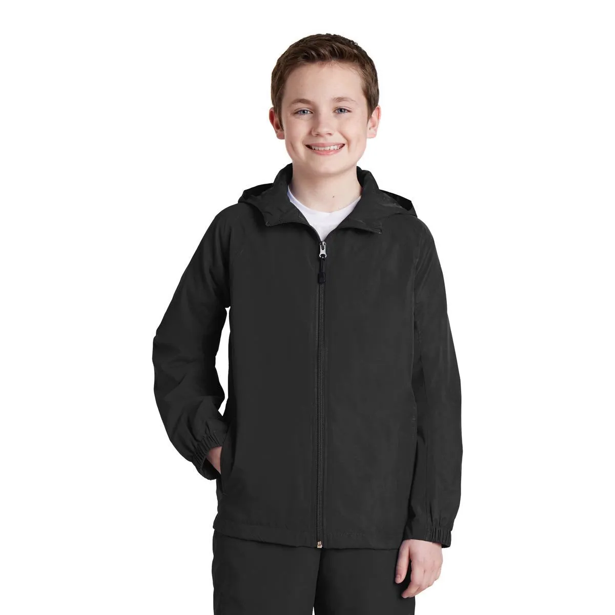 Sport-Tek Youth Black Hooded Raglan Jacket