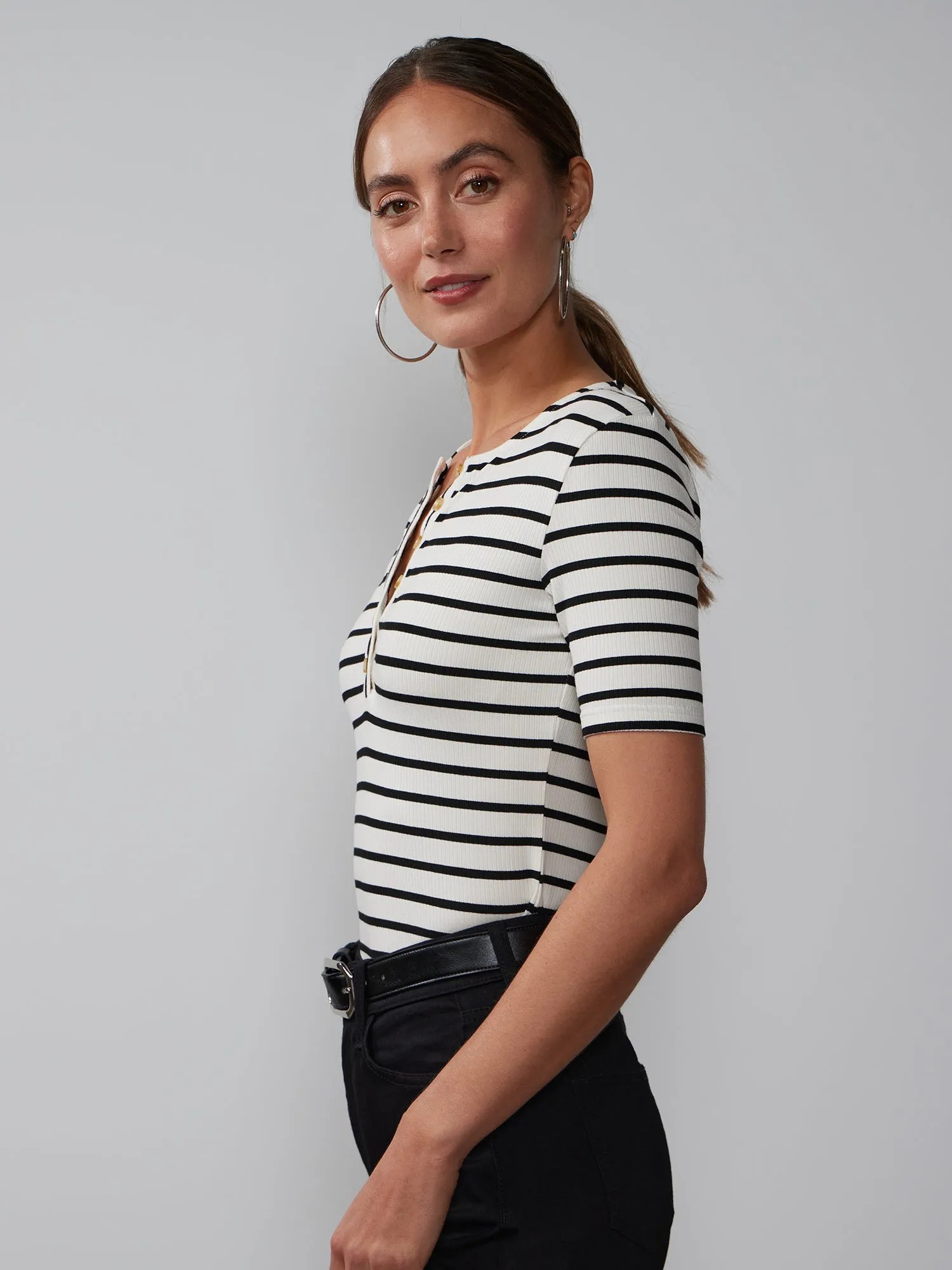 Striped Ribbed Henley Top