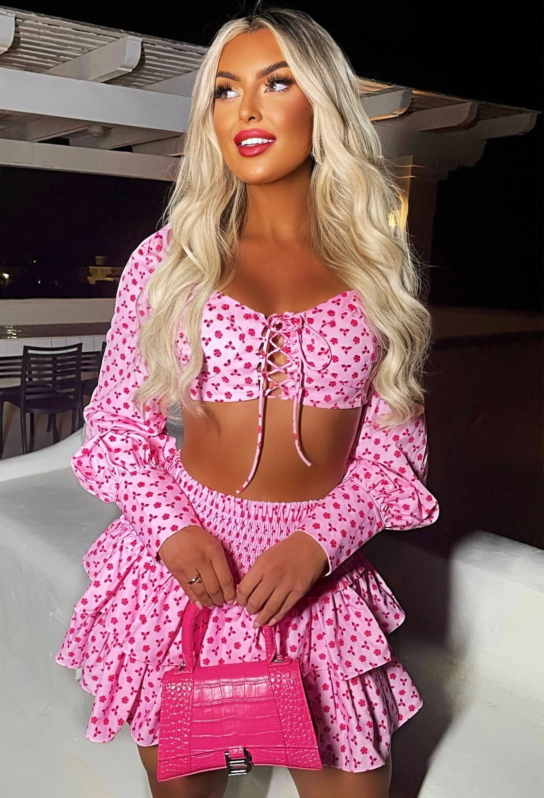 Sweet As Candy Pink Long Sleeve Lace Crop Top