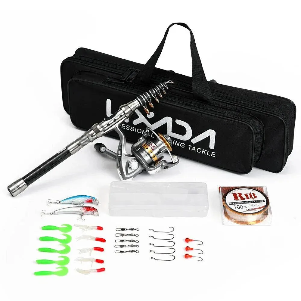 Telescopic Fishing Rod and Reel Combo Full Kit Spinning Fishing Reel Gear Organizer Pole Set with 100M Fishing Line