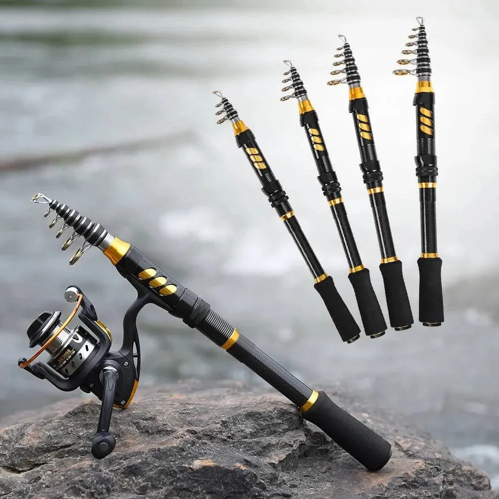 Telescopic Fishing Rod and Reel Combo Full Kit Spinning Fishing Reel Gear Organizer Pole Set with 100M Fishing Line