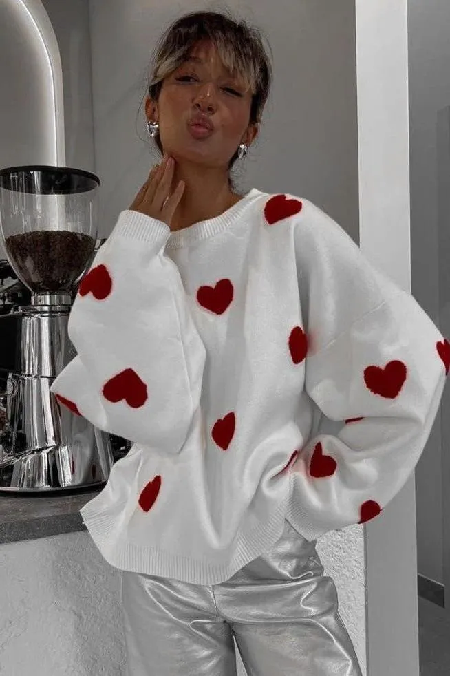 Valentines Red hearts casual sweater