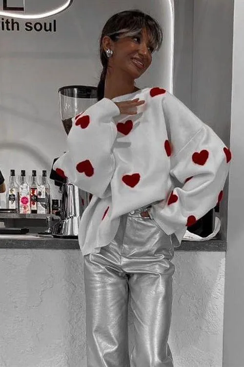 Valentines Red hearts casual sweater