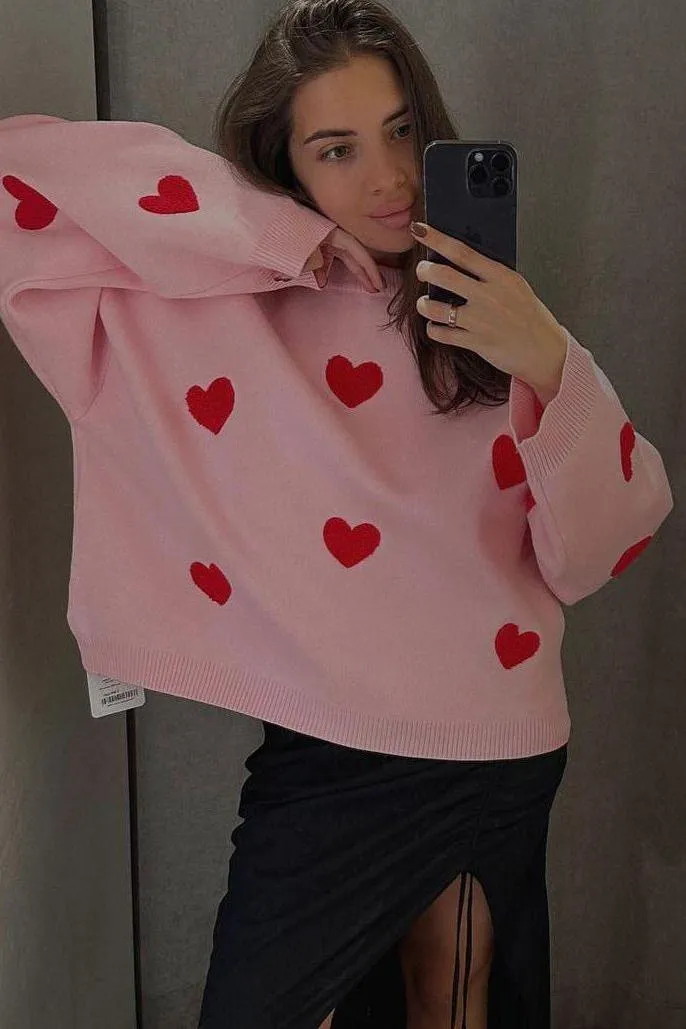 Valentines Red hearts casual sweater