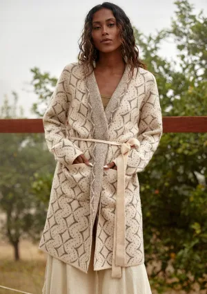 Western Diamond Jacquard Belted Cardigan