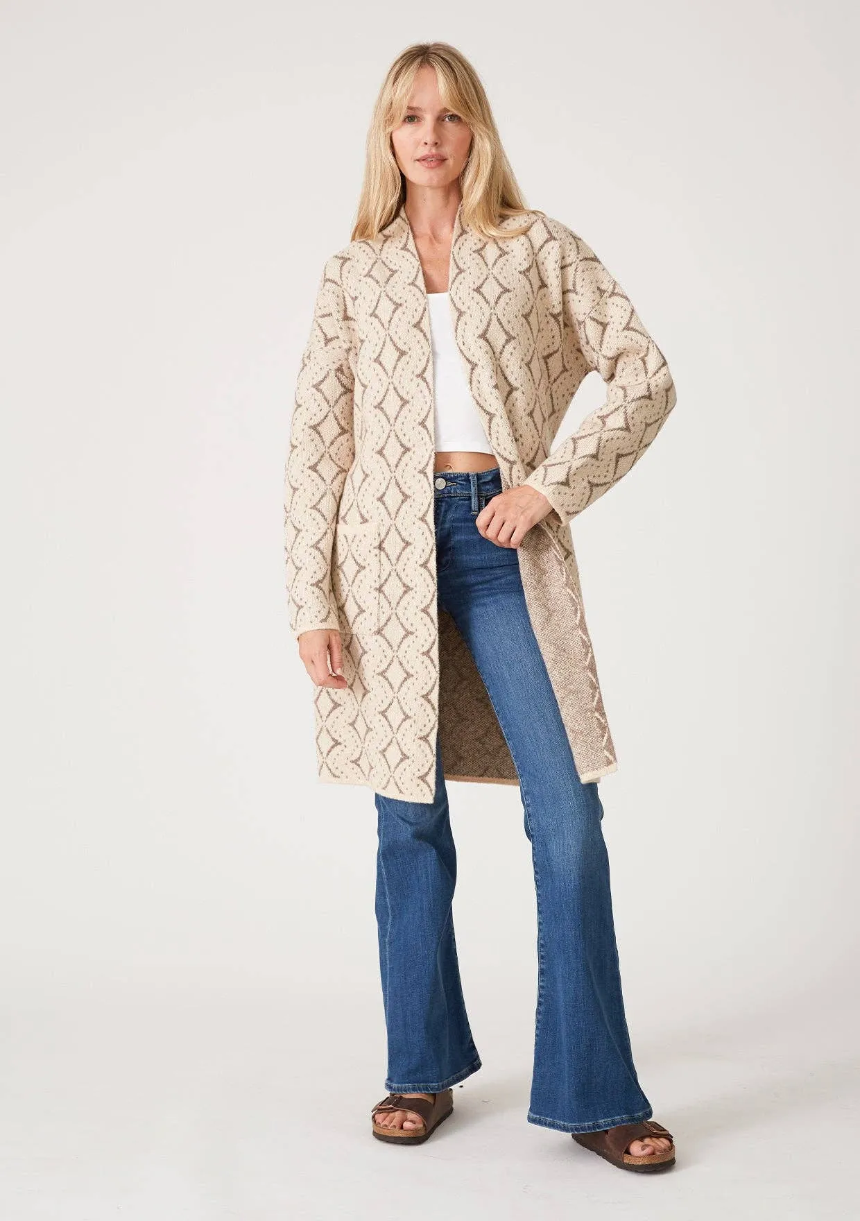 Western Diamond Jacquard Belted Cardigan