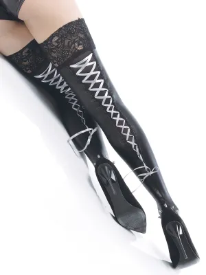 Wetlook Laced Stockings with Back Ribbon Lacing