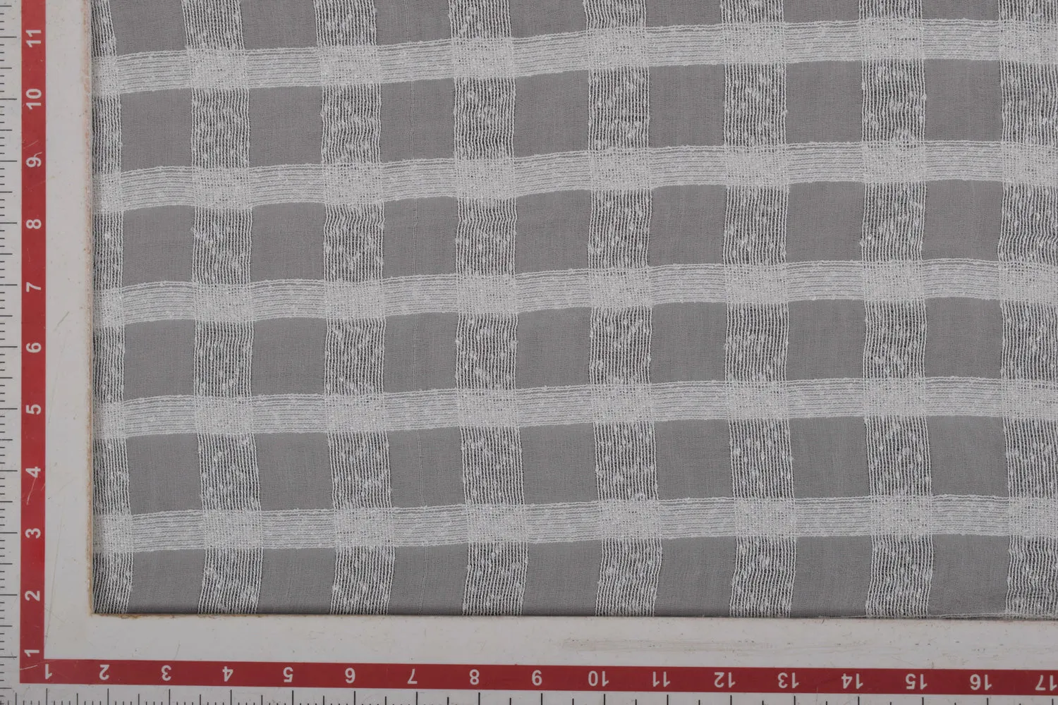 White & Light Gray Check Georgette Viscose Fabric