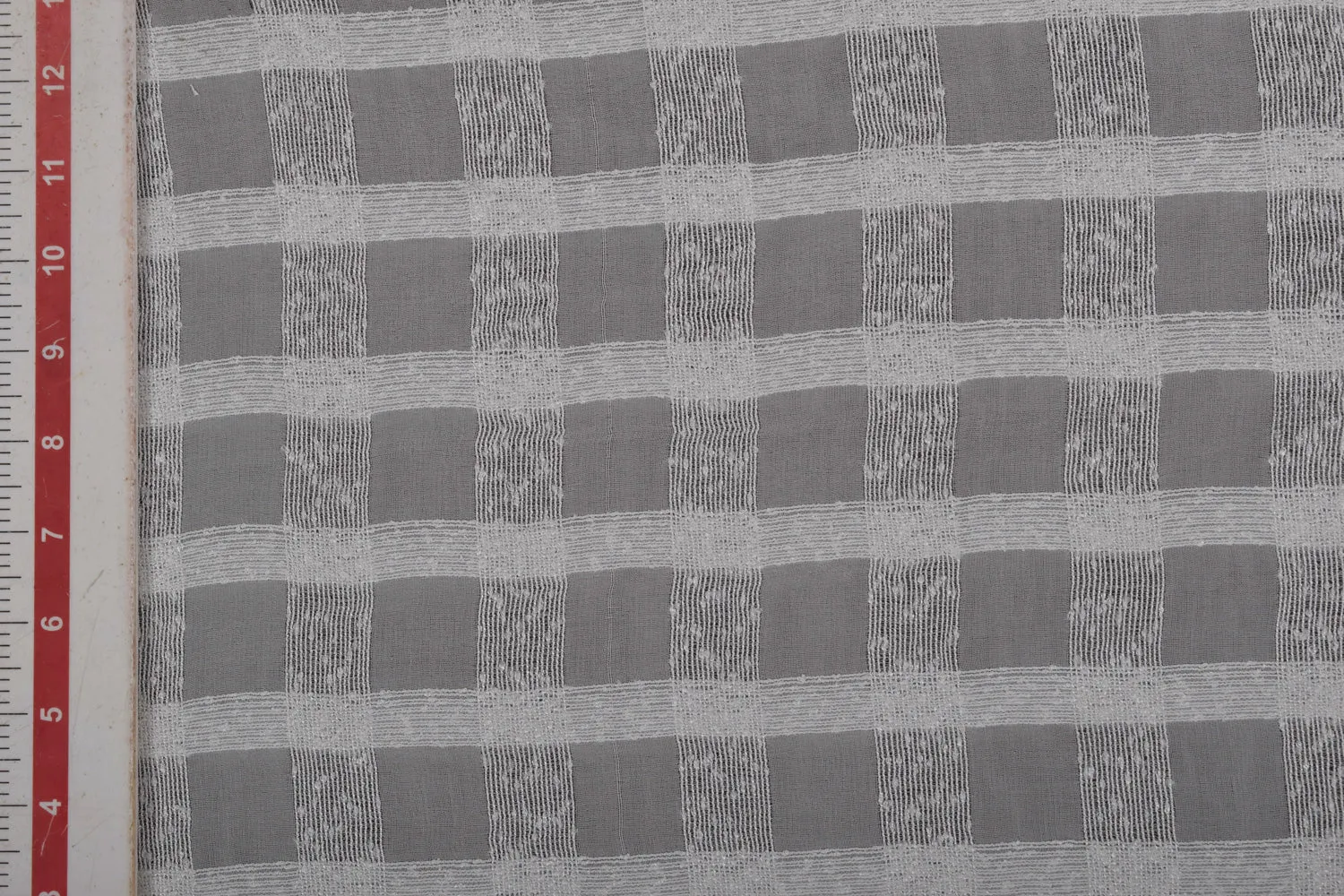 White & Light Gray Check Georgette Viscose Fabric