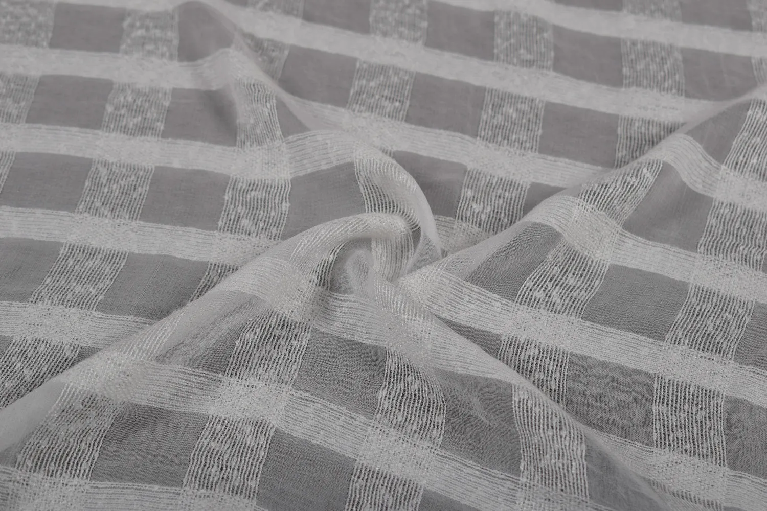 White & Light Gray Check Georgette Viscose Fabric