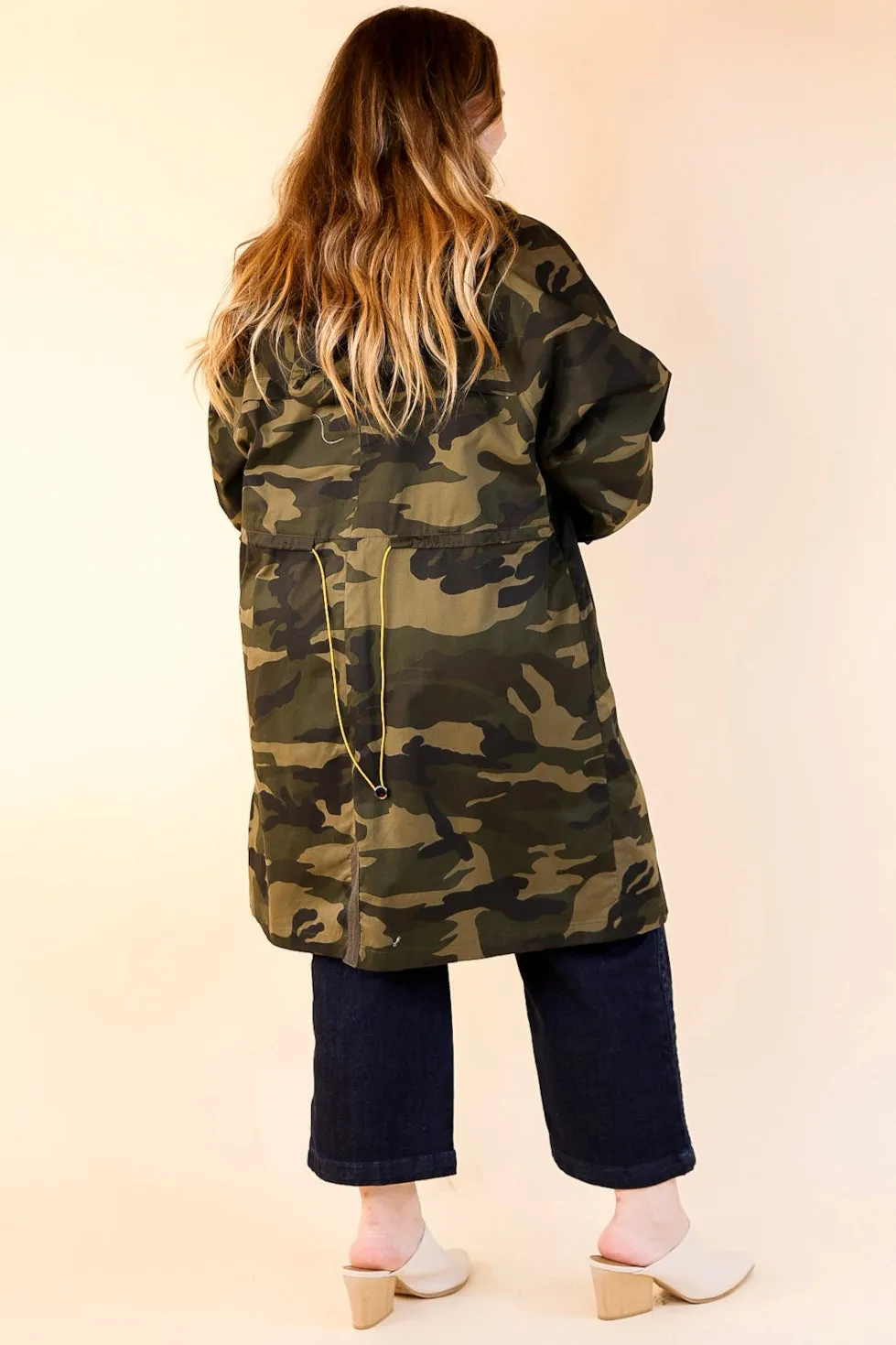 Windy City Long Jacket with Hood in Camouflage