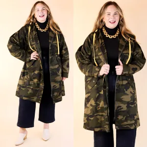 Windy City Long Jacket with Hood in Camouflage