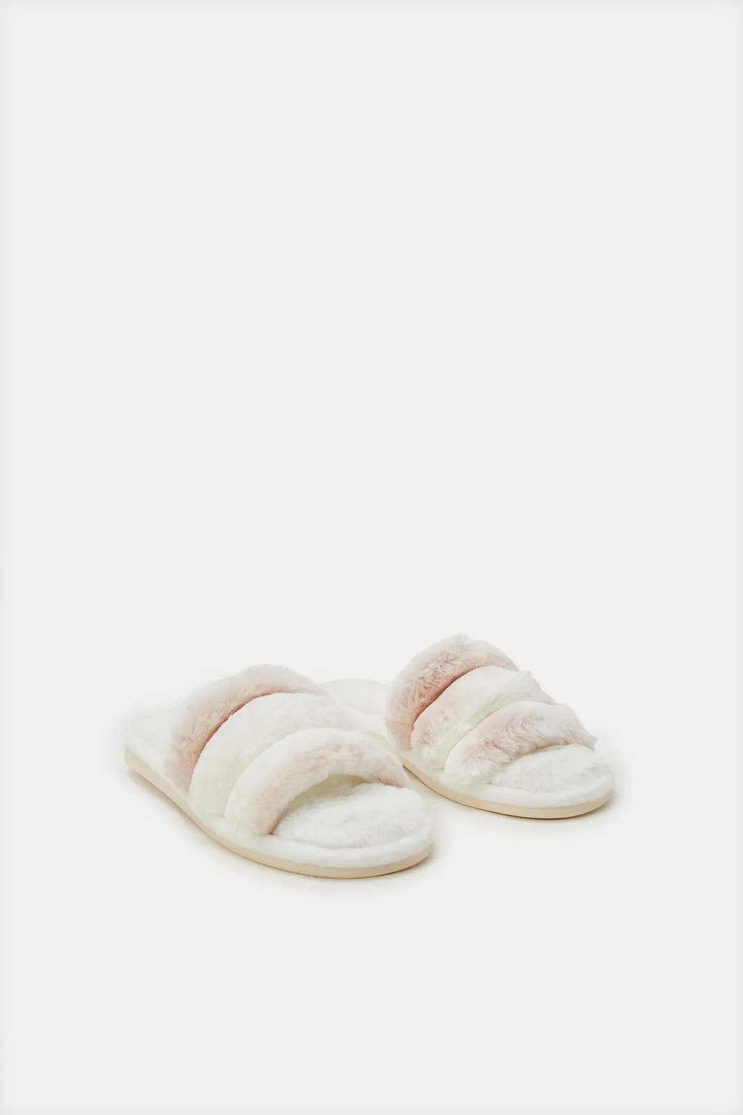 Women White And Pink Color Slipper