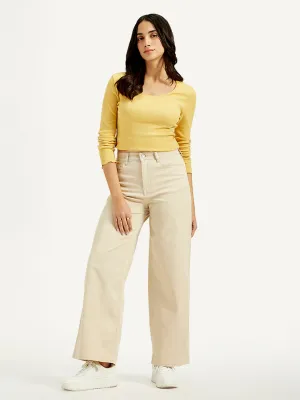 Women's High Rise Vintage Chino Wide Leg Cream Jeans