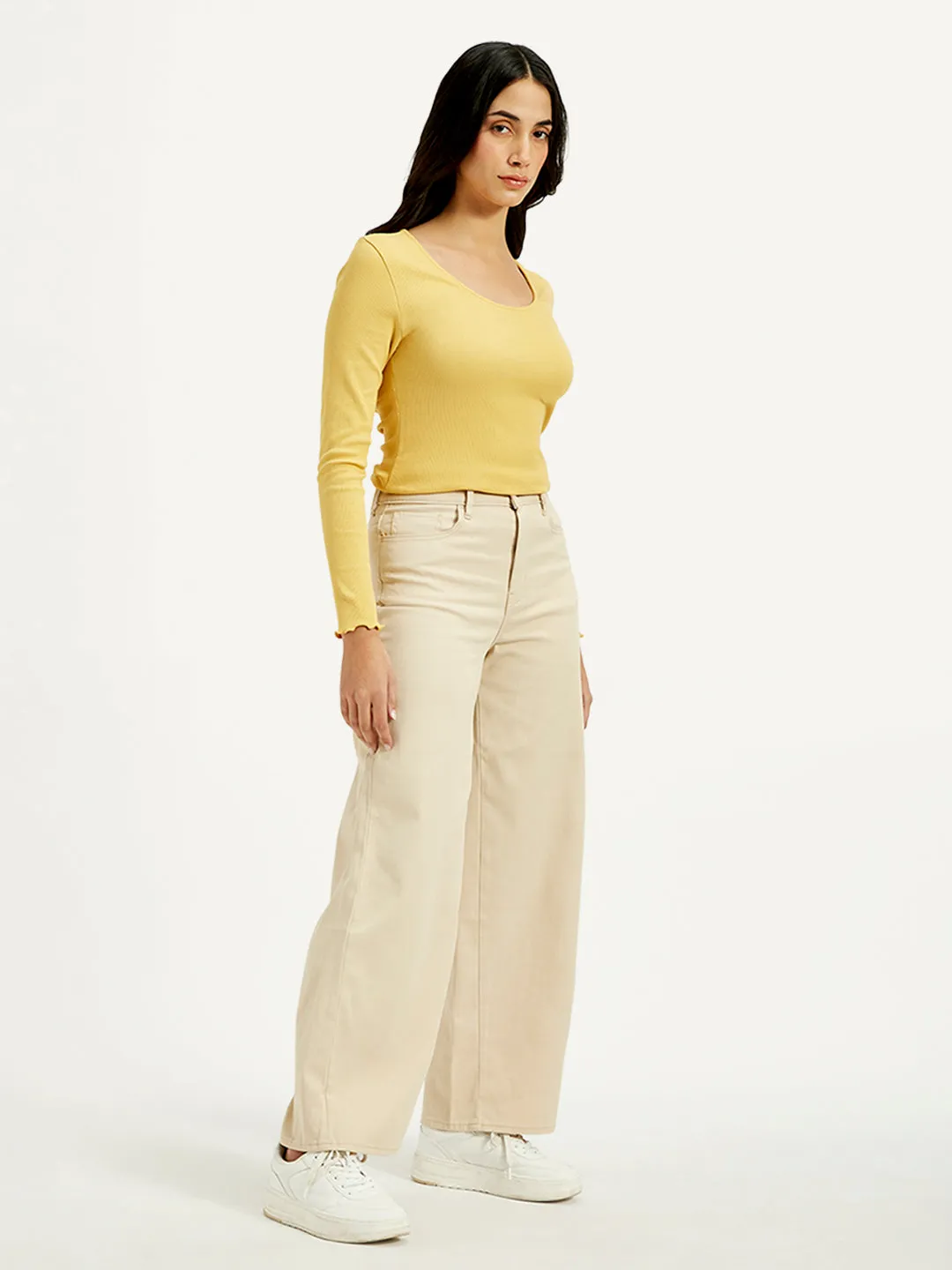 Women's High Rise Vintage Chino Wide Leg Cream Jeans