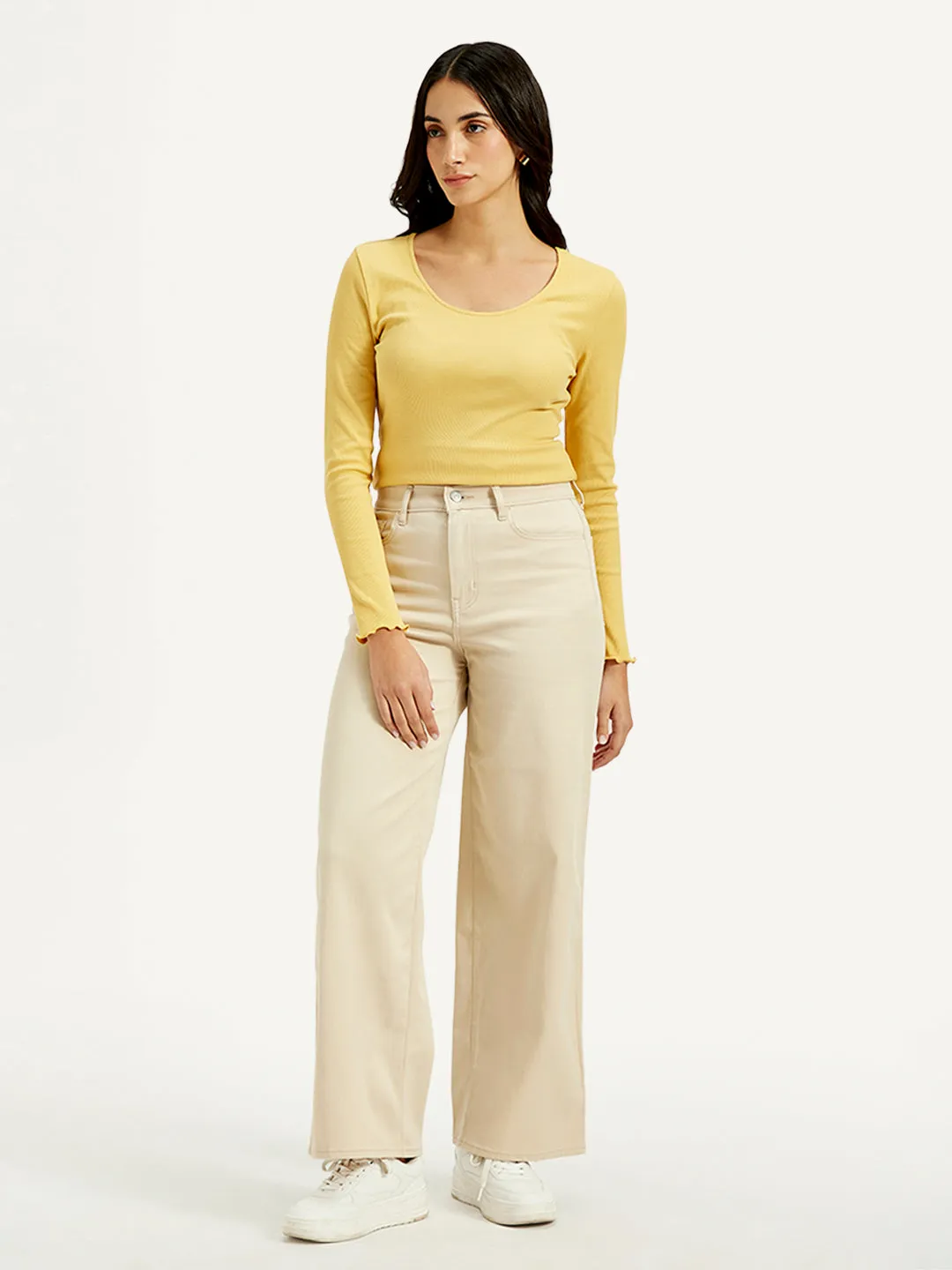 Women's High Rise Vintage Chino Wide Leg Cream Jeans